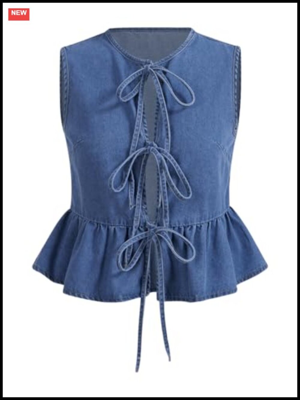 Plus Size Denim Tie Front Vest Sleeveless Jean Jacket